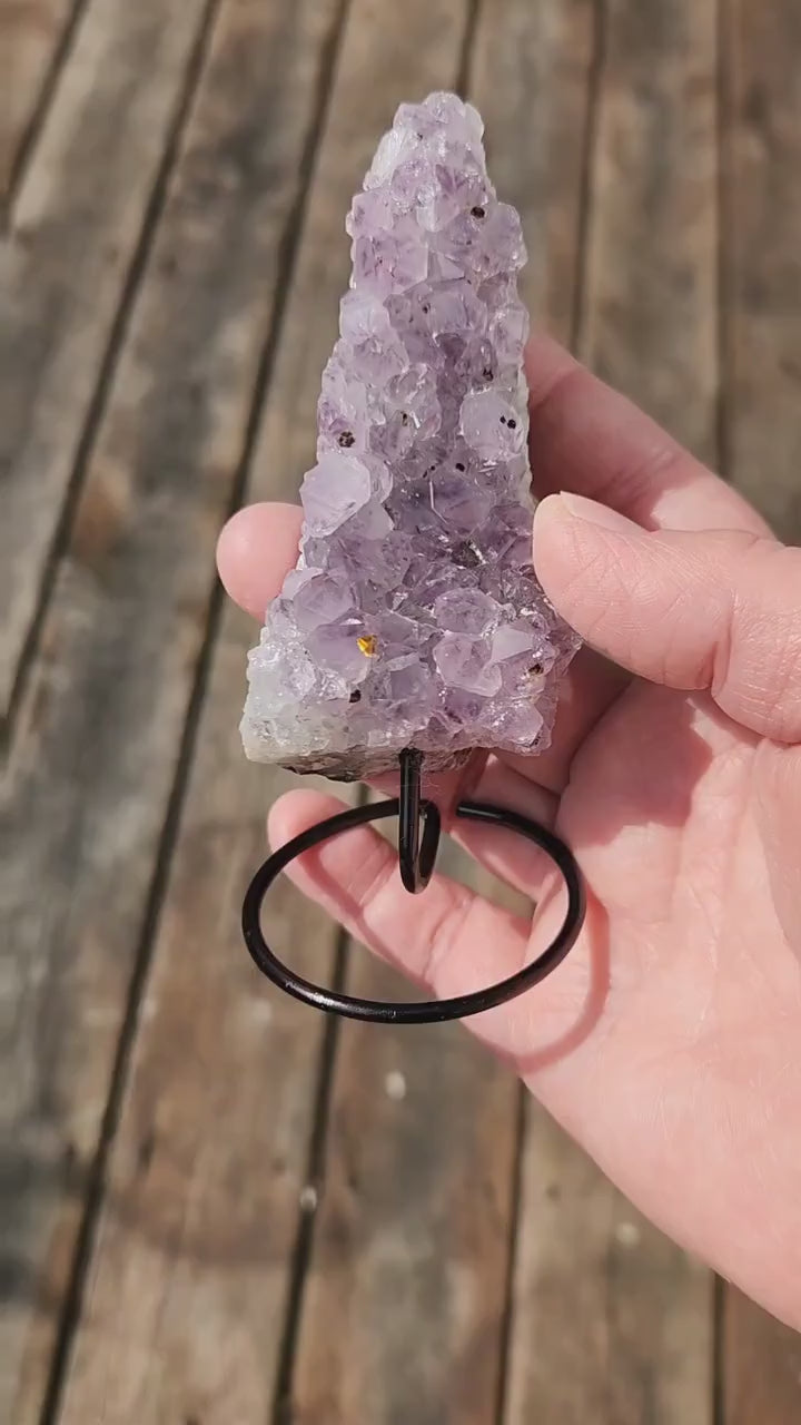 Beautiful Purple Amethyst Crystal Free Form with metal stand