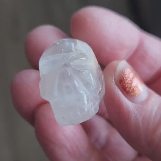AAA Clear Quartz with Golden Healer Crystal Mini Skull - Natural Brazilian Stone