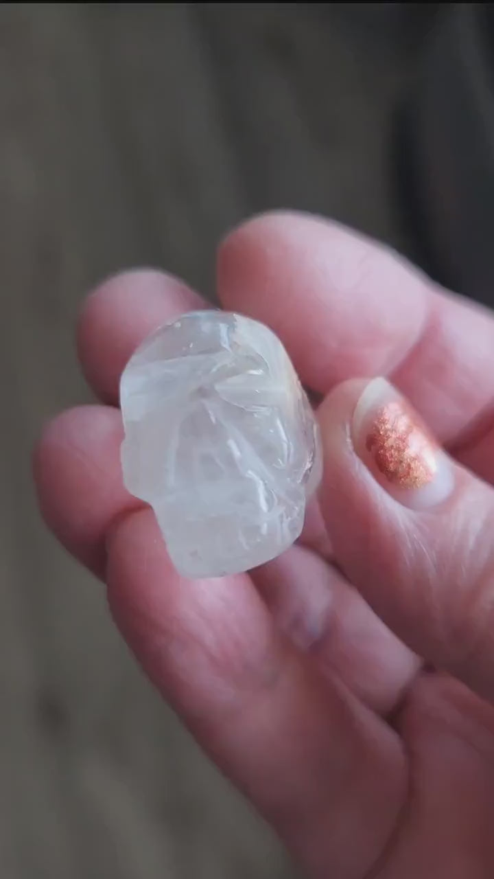 AAA Clear Quartz with Golden Healer Crystal Mini Skull - Natural Brazilian Stone