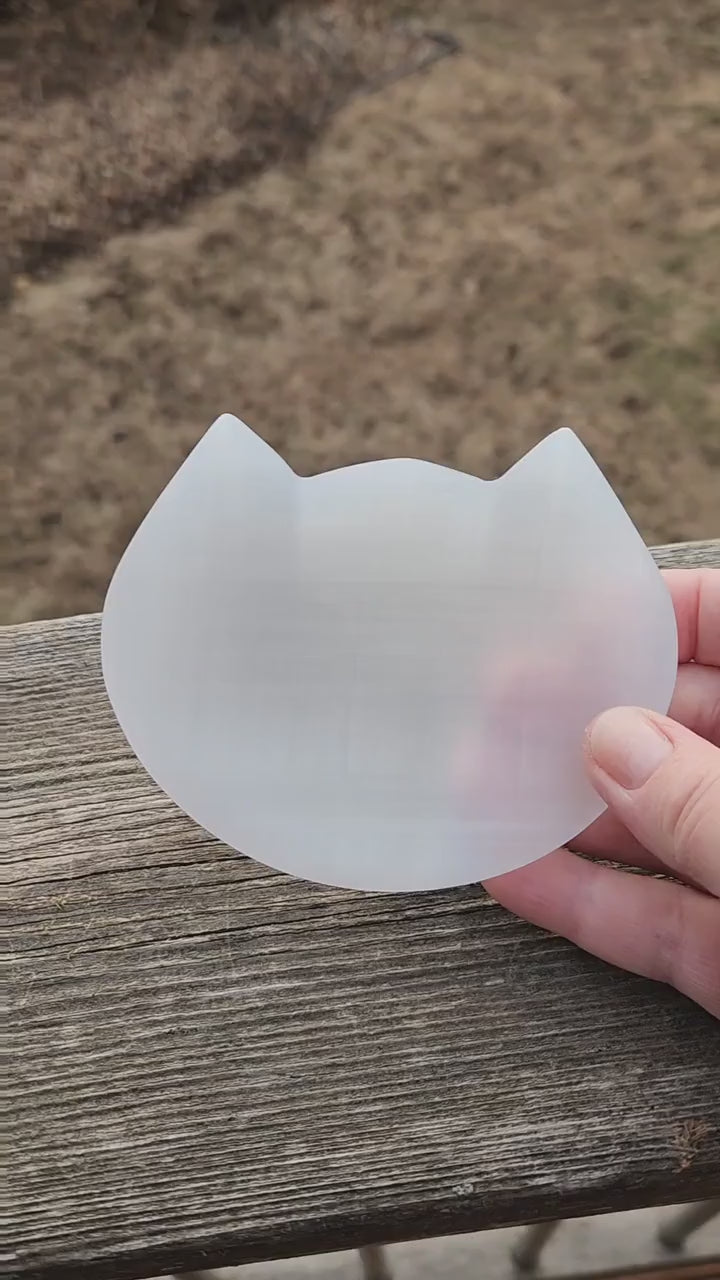 Beautiful Selenite Crystal Cat Shallow Bowl Tray Charging