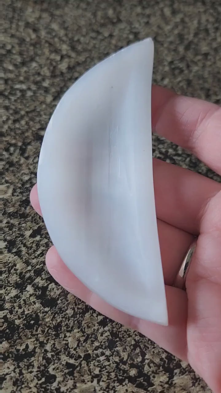 Beautiful Selenite Crystal Half Moon Shallow Bowl Tray Charging