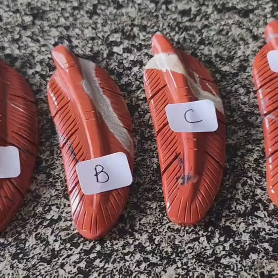 Beautiful Carved Red Jasper Feather with Unique Veins, All Natural Crystal, One