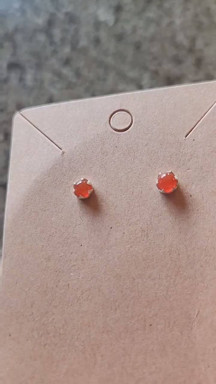 Beautiful All Natural Carnelian Crystal Round Stud Earrings Sterling Silver, Jewelry