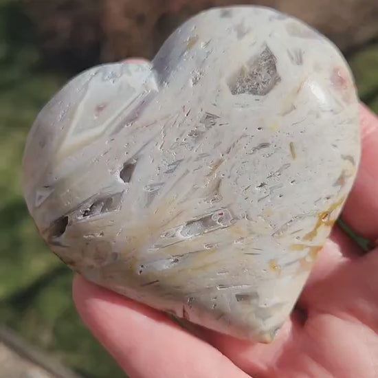 High Polished Bahia Jasper Crystal Heart, Hand Sized