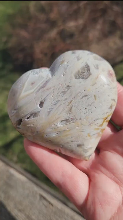 High Polished Bahia Jasper Crystal Heart, Hand Sized