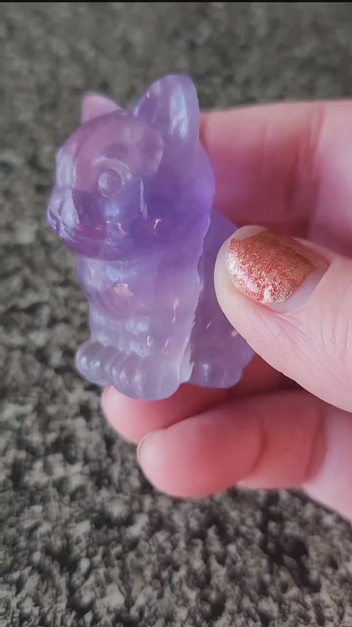Light Purple Fluorite Carved Sitting Cat