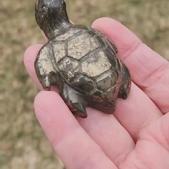 Pyrite Turtle Crystal Carving