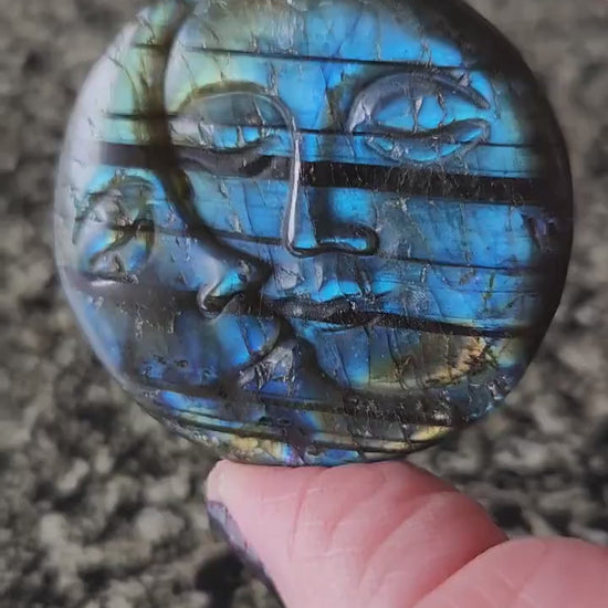 Unique Sun Moon Labradorite Coin Crystal Stone with flash and tiger lines