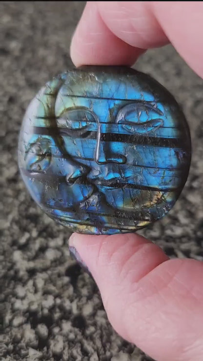 Unique Sun Moon Labradorite Coin Crystal Stone with flash and tiger lines