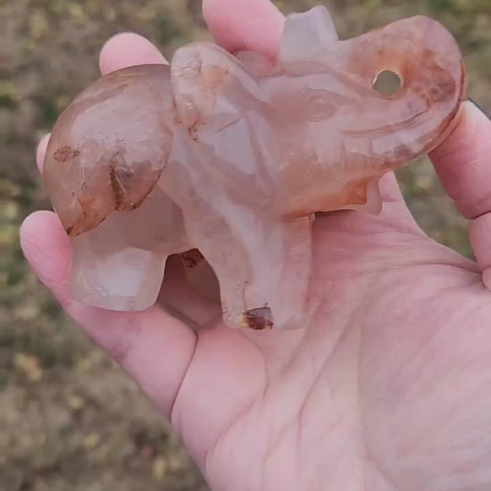 Beautiful Fire Quartz Carved Elephant Crystal Stone Medium