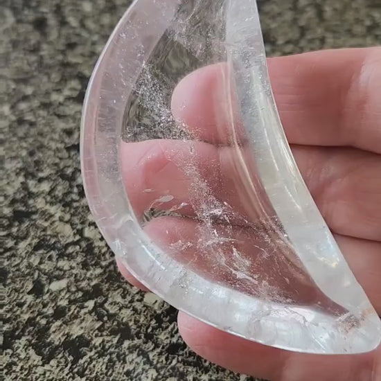 Gorgeous Clear Quartz Crystal Half Moon Shallow Bowl Tray