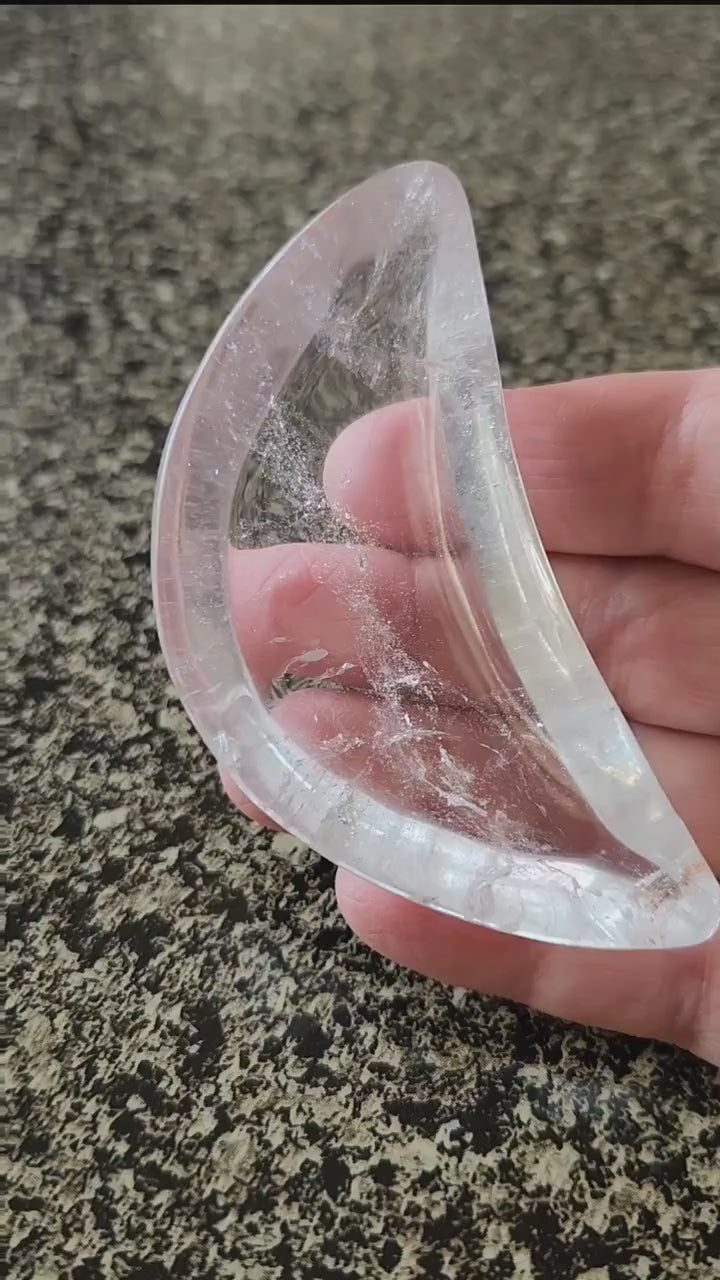 Gorgeous Clear Quartz Crystal Half Moon Shallow Bowl Tray