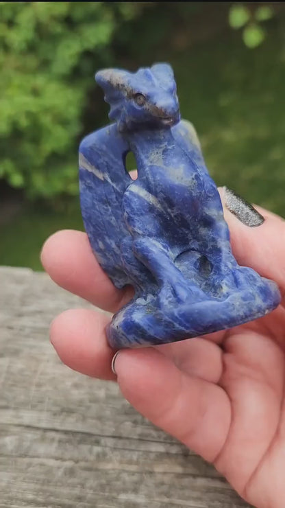 Sodalite Crystal Dragon Carving - DnD, Decor