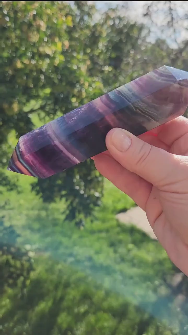 Beautiful Colorful Extra Large Candy Rainbow Fluorite Crystal DT, Double Terminated Point