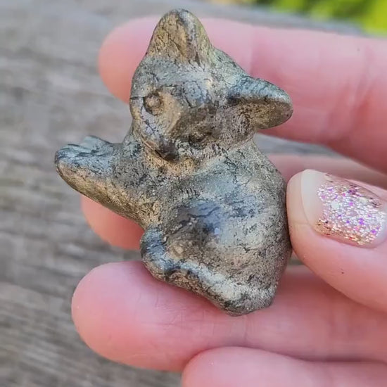 Small Pyrite Sitting Cat Carving Natural Stone Crystal