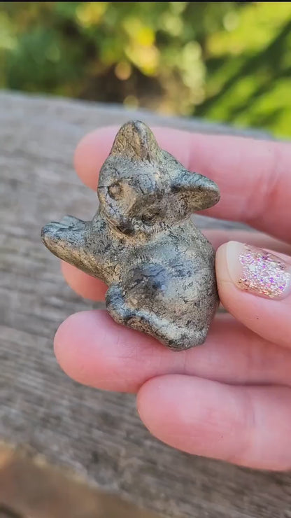 Small Pyrite Sitting Cat Carving Natural Stone Crystal