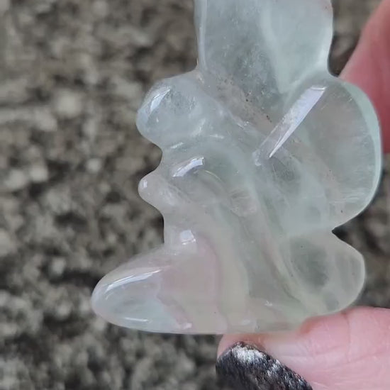Light Green Fluorite with Purple Stripes Crystal Angel or Fairy - Unique Carved Stone, Small