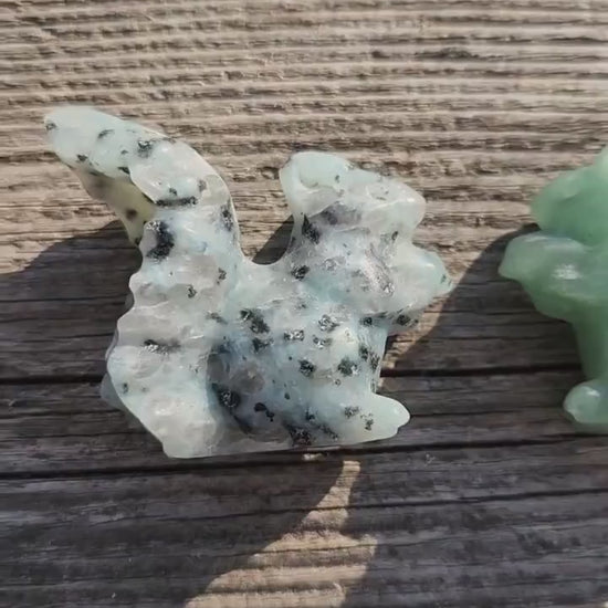 Kiwi Jasper or Green Aventurine Carved Squirrel: Natural Crystal Figurine, One