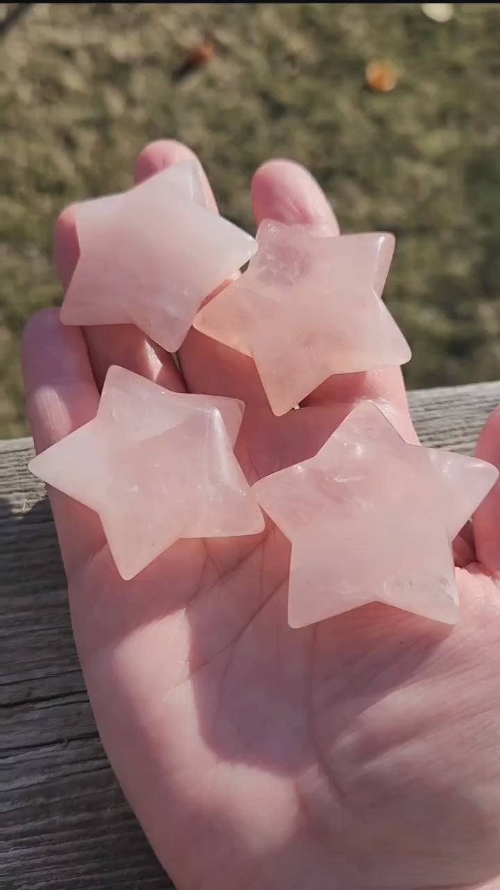 AAA Rose Quartz Crystal Small Star, High Polish Pocket Stone, One