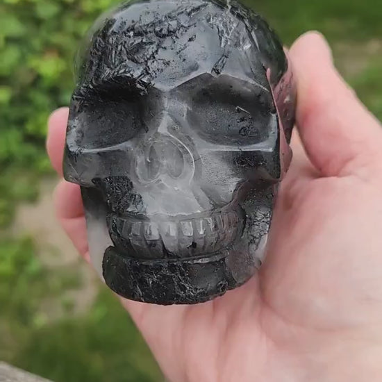 Cool AAA Quartz with Black Tourmaline and Quartz Unique Crystal Skull