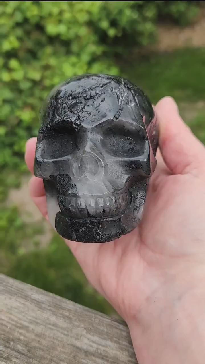 Cool AAA Quartz with Black Tourmaline and Quartz Unique Crystal Skull