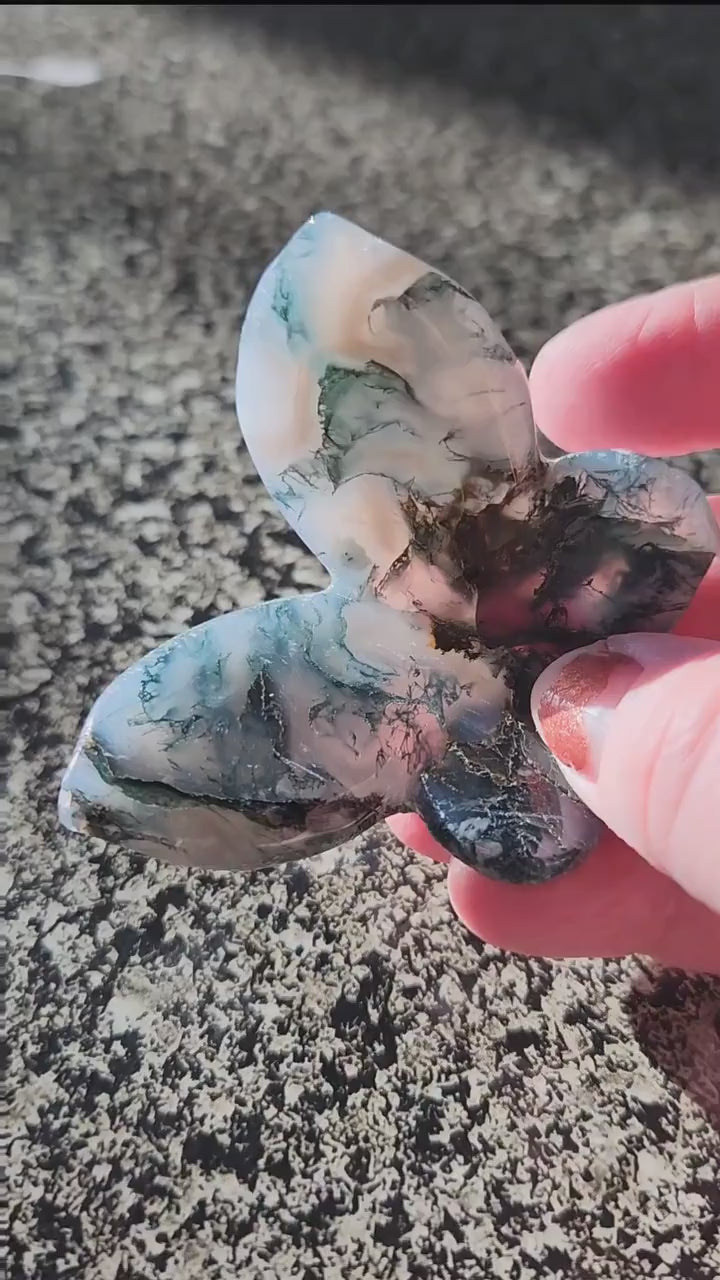 Moss Agate Carved Crystal Butterfly Self-Standing