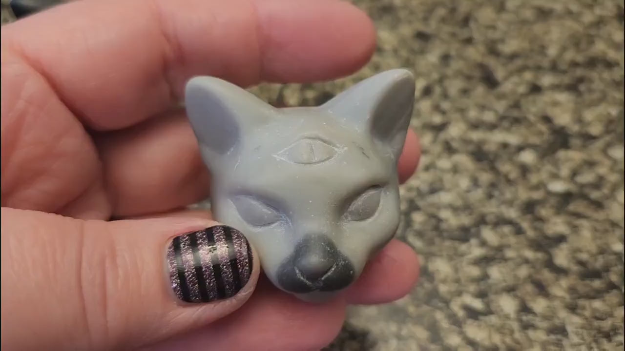 Beautiful Unique Sphinx Cat Head With Third Eye Crystal, 1 Cat
