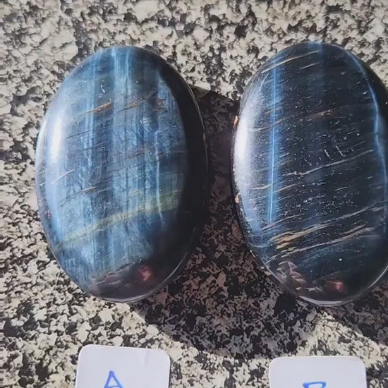 Beautiful Carved Blue Tiger Eye Palms, All Natural Crystal, High Polish, One