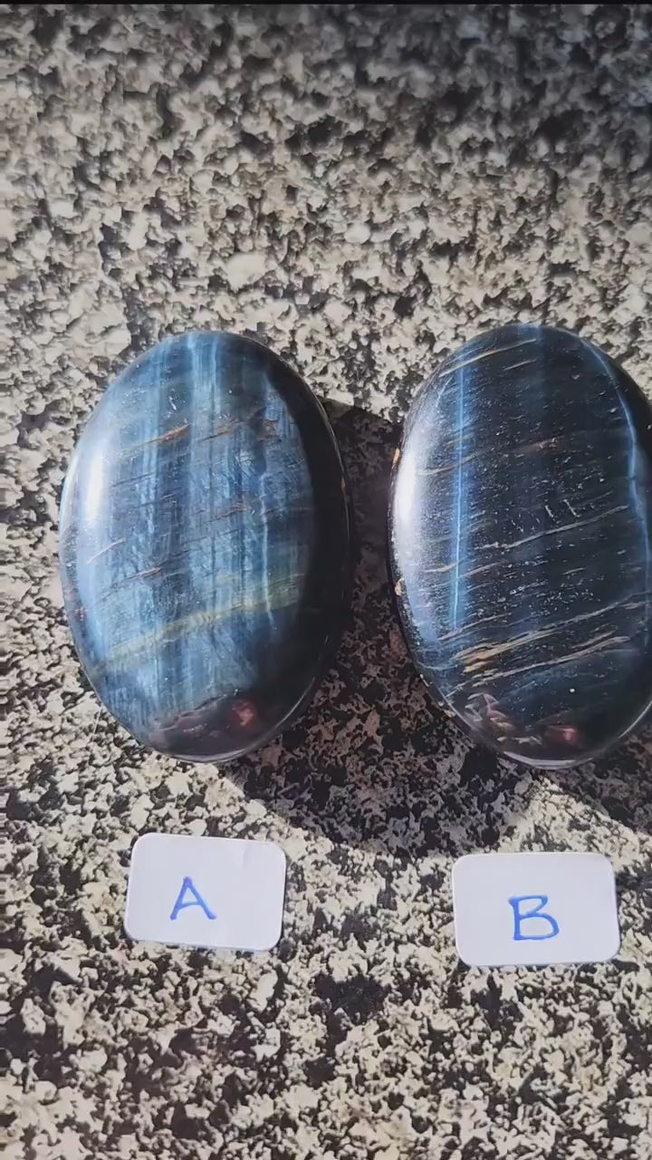 Beautiful Carved Blue Tiger Eye Palms, All Natural Crystal, High Polish, One