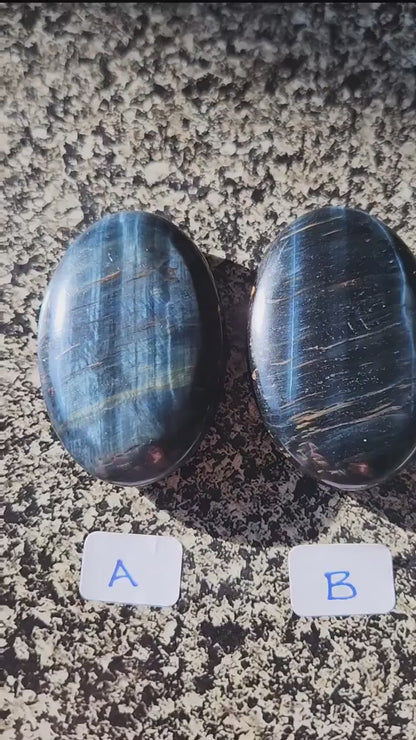 Beautiful Carved Blue Tiger Eye Palms, All Natural Crystal, High Polish, One