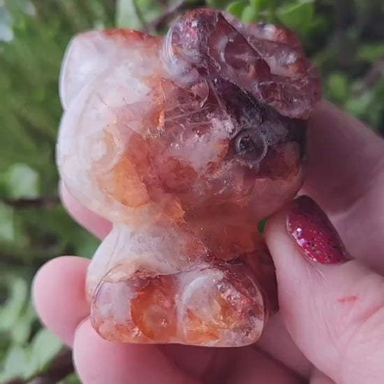 Carved Fire Quartz Hello Kitty Crystal Stone: Natural Healing Decor