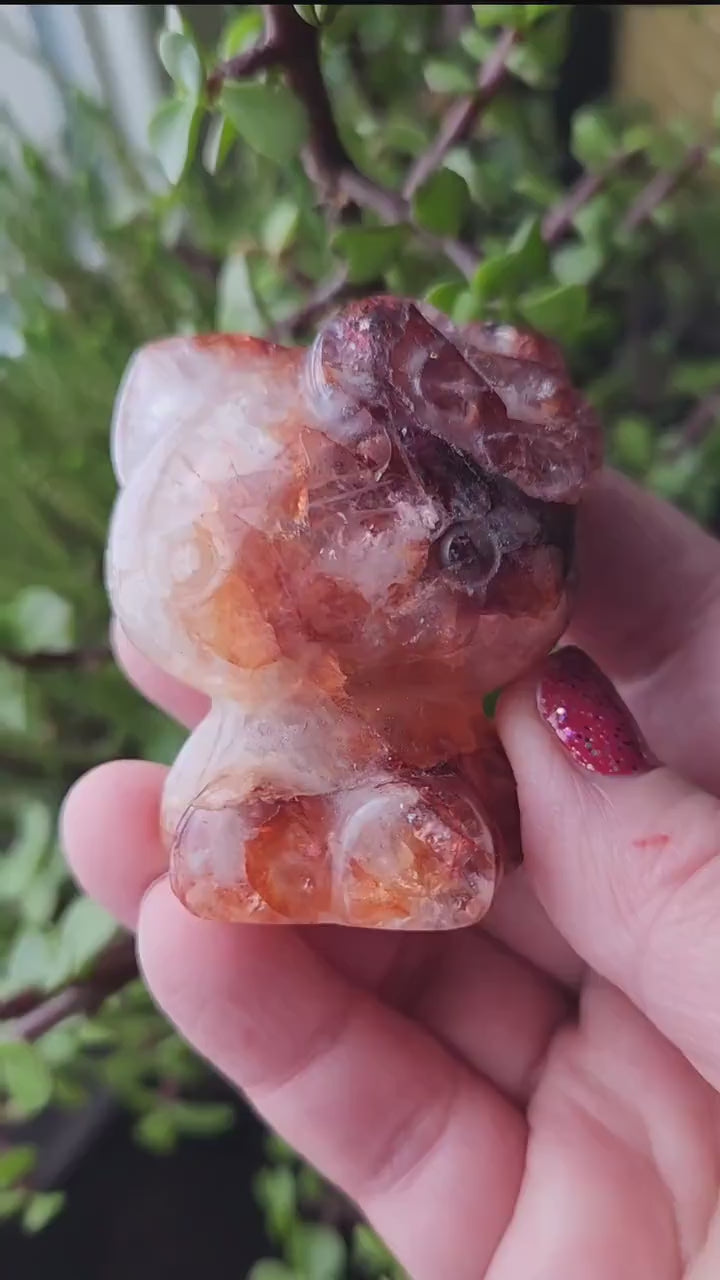 Carved Fire Quartz Hello Kitty Crystal Stone: Natural Healing Decor