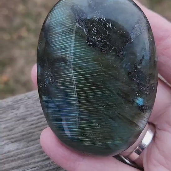 Unique High Polished AAA Labradorite Crystal Large Palm Stone with flash