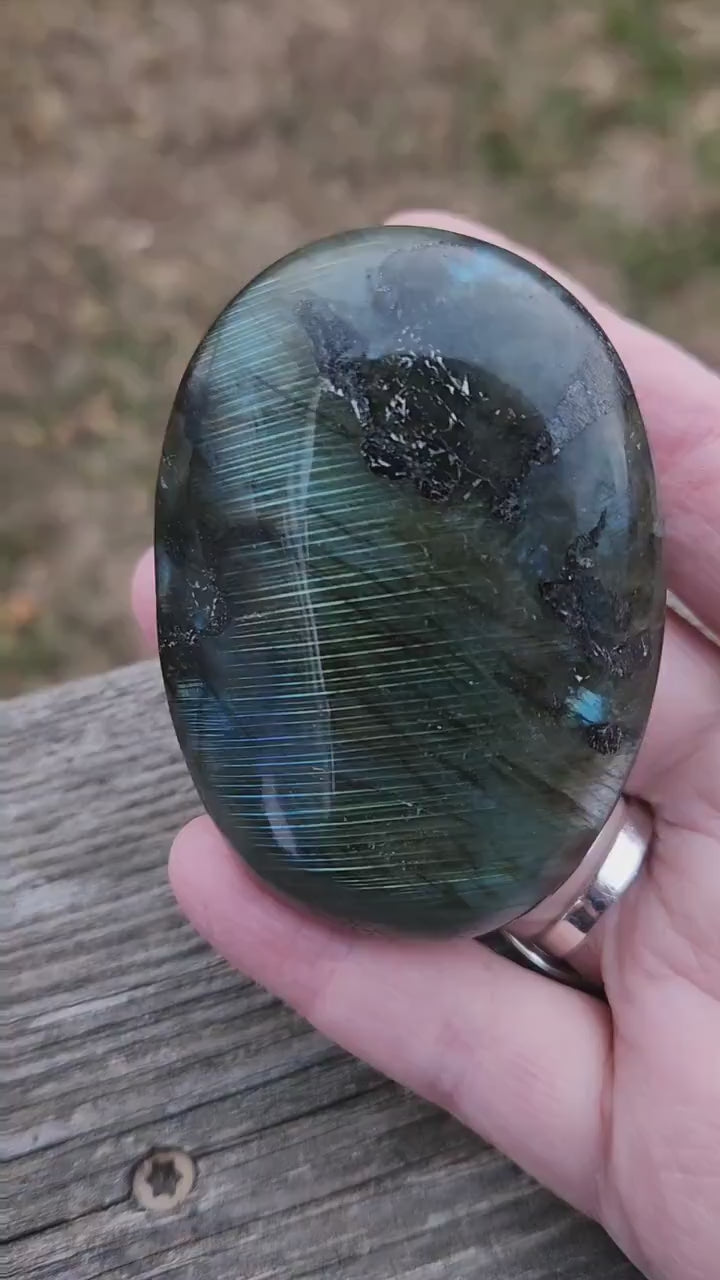 Unique High Polished AAA Labradorite Crystal Large Palm Stone with flash