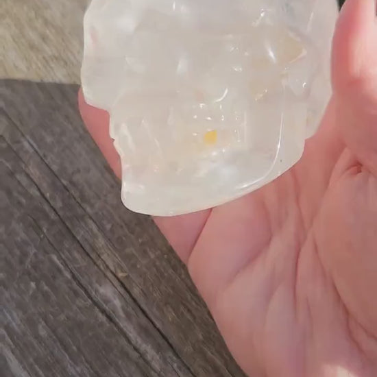 Amazing Clear Quartz Crystal Skull with Golden Healer Inclusions