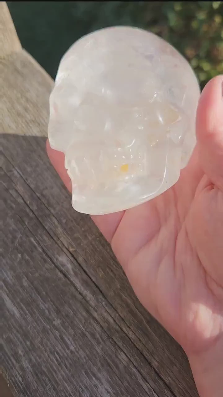 Amazing Clear Quartz Crystal Skull with Golden Healer Inclusions