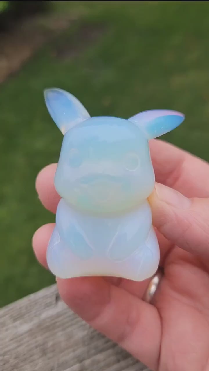 Opalite Pikachu Figurine: High Polish Crystal Carving