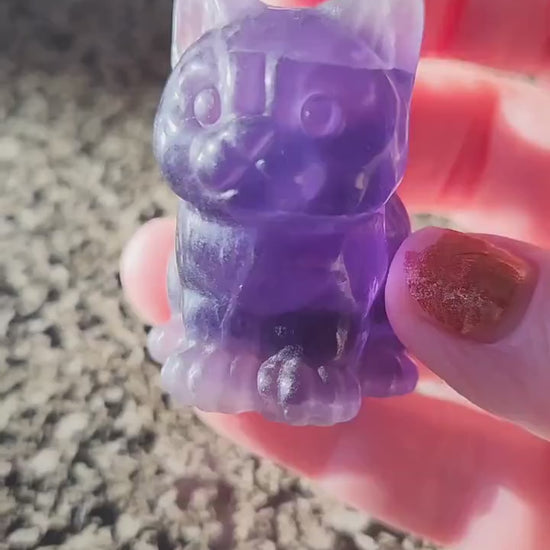 Dark Purple Fluorite Carved Sitting Cat