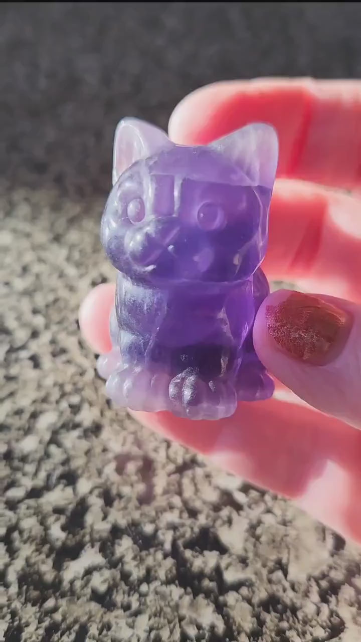 Dark Purple Fluorite Carved Sitting Cat