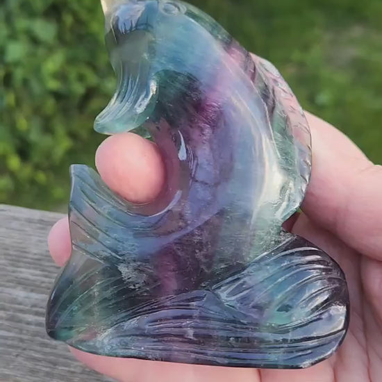 Beautiful Carved Candy Fluorite Crystal Narwhal Natural Stone, So Colorful, Unique