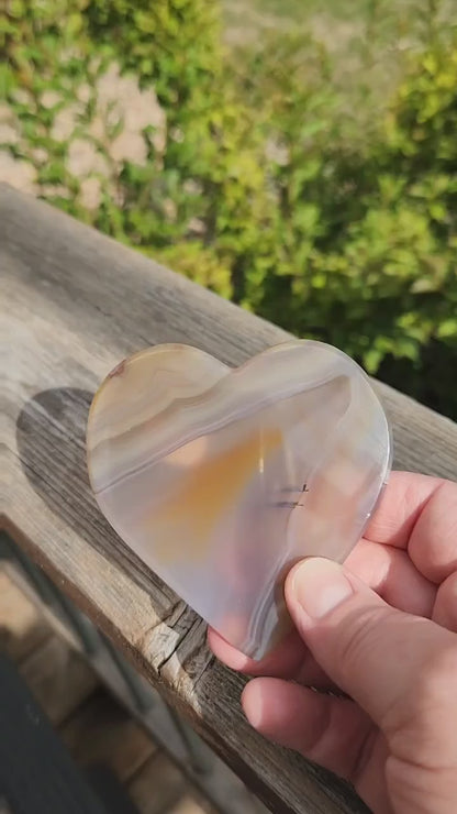 Beautiful Buttery Polished Druzy Agate Crystal Heart on metal stand