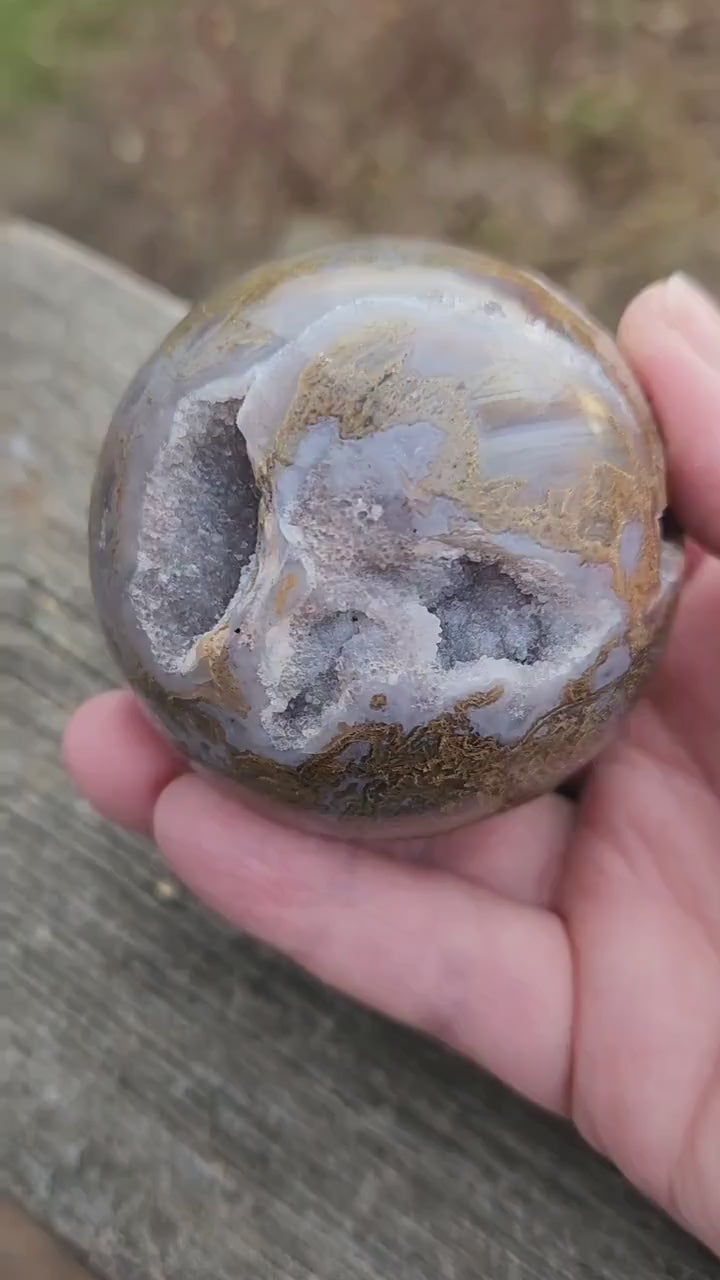 Gorgeous AAA Juicy Druzy Moss Agate Crystal Stone Sphere with caves