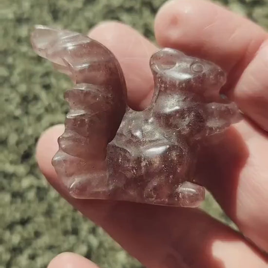 Strawberry Quartz Carved Squirrel: Natural Crystal Figurine