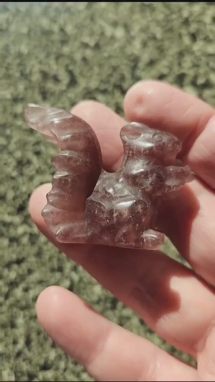 Strawberry Quartz Carved Squirrel: Natural Crystal Figurine