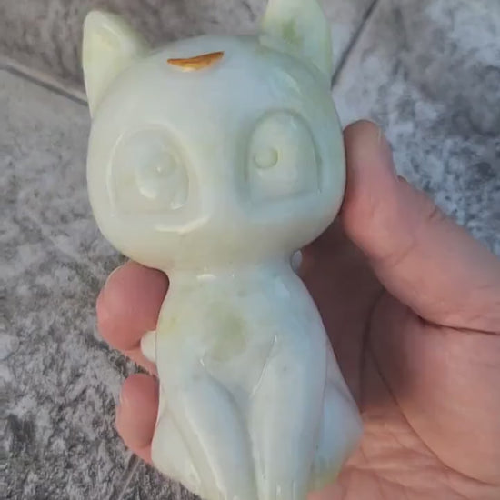 Artemis Cat From Sailor Moon, White Feline, Large Chrysoprase Crystal Cat, Anime