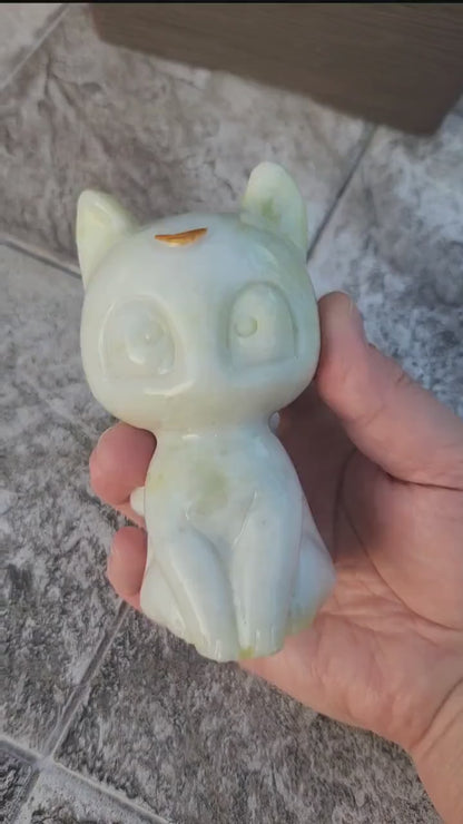 Artemis Cat From Sailor Moon, White Feline, Large Chrysoprase Crystal Cat, Anime