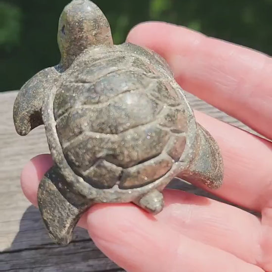 Pyrite Turtle Crystal Carving