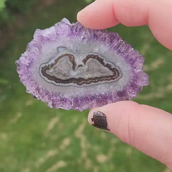 Purple Amethyst Slice Crystal Specimen with Stand, Large