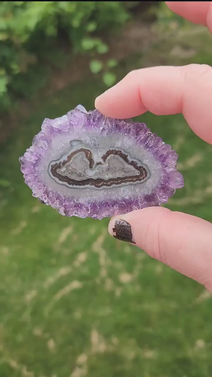 Purple Amethyst Slice Crystal Specimen with Stand, Large
