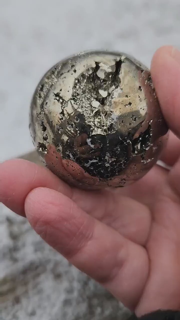 Beautiful AAA Pyrite Sphere Natural Stone Crystal with Caves